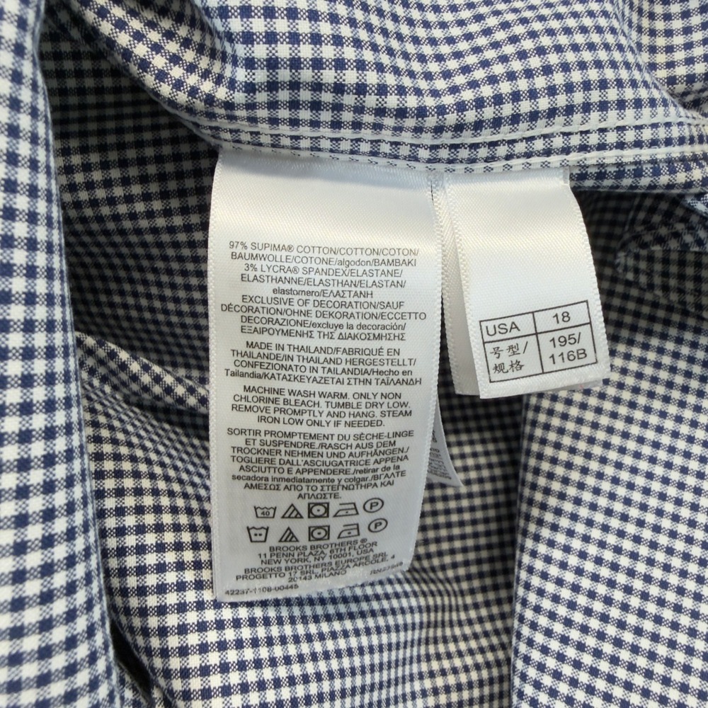 Brooks Brothers Mens 18-34 Traditional Dress Shirt Black White Gingham - Picture 7 of 7